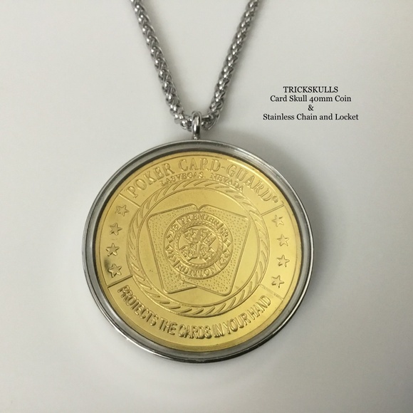 Card Guard Skeleton Skull Enamel Coin Stainless Locket 45-60cm Wheat Link Chain - Picture 8 of 9